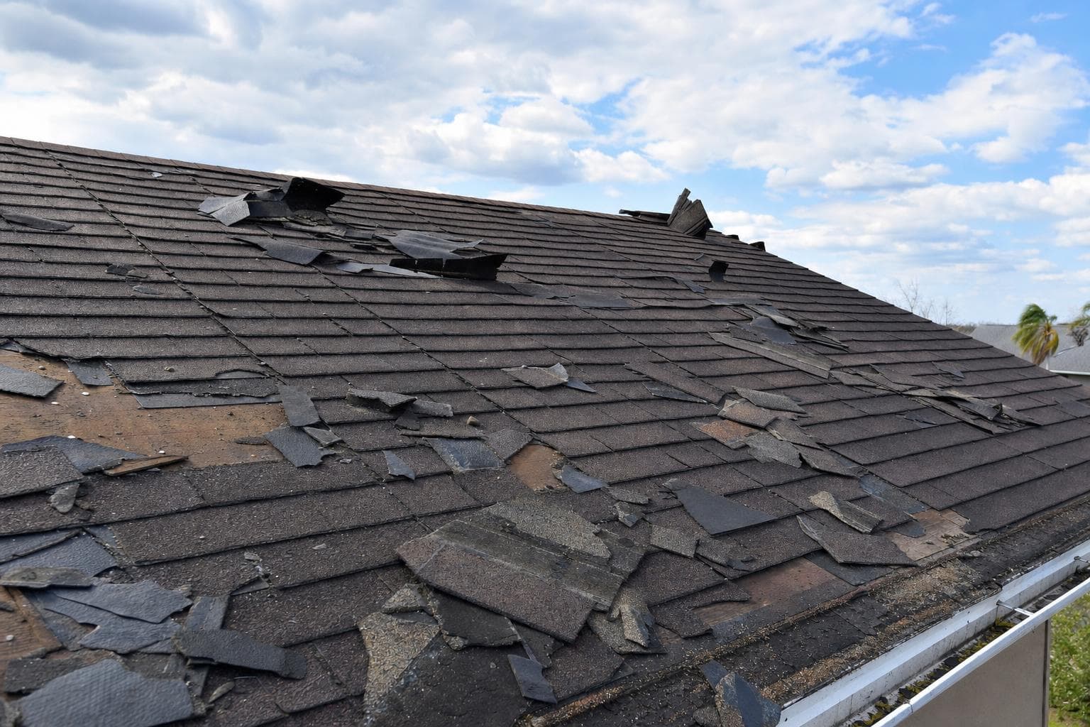 Wind damage roof repair cost: lifted shingles to full slopes.